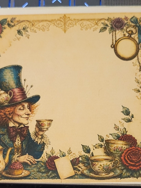 handcrafted Other - Handmade Alice in Wonderland Decorative Paper • Vintage Tea Party Frame • 4x4 "